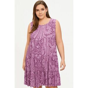 Women’s Purple Paisley Print Sleeveless Tiered Dress Casual Summer Sundress XL